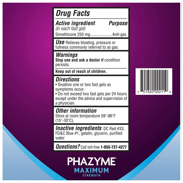 Phazyme Relieves Gas Fast 250mg 12ct