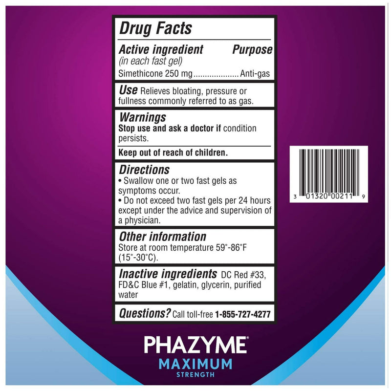 Phazyme alivia el gas rápido 250 mg 12ct
