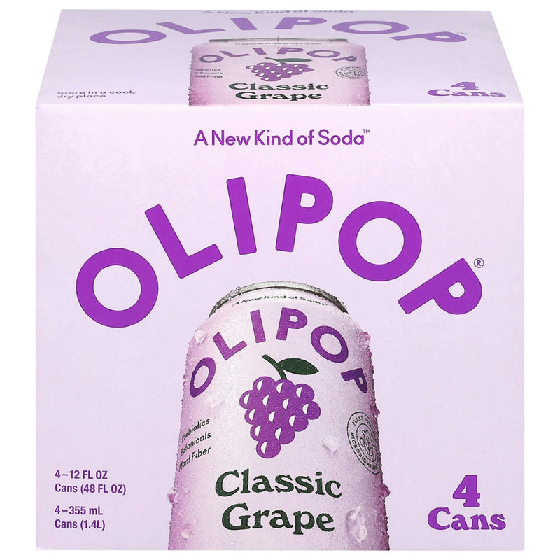 Olipop Classic Grape Prebiotic Soda, 12 Fl Oz, 4 Pack