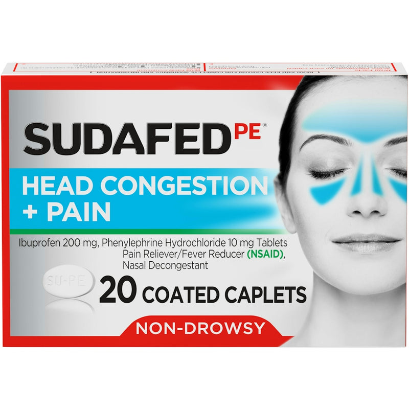 Sudafed PE Head Congestion + Pain Relief Caplets, 20 ct