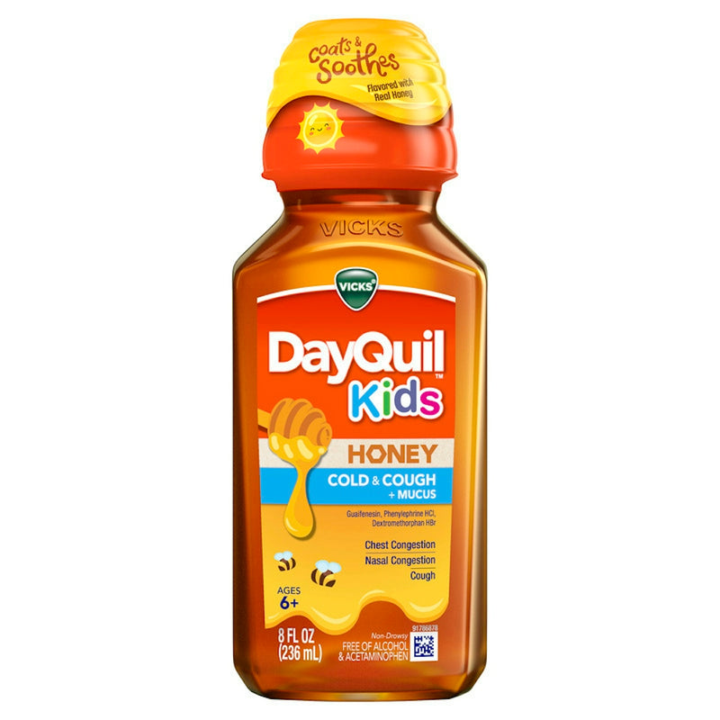 Vicks DayQuil Kids Cold & Cough + Mucus Liquid, Honey, 8 fl oz