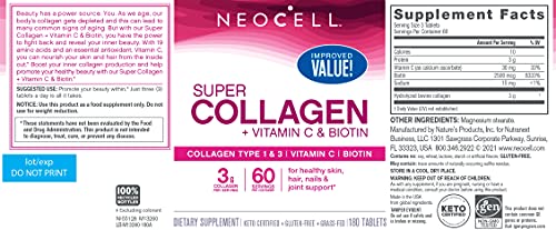 NeoCell Collagen Peptides Dietary Supplement Tablets, 180 Ct