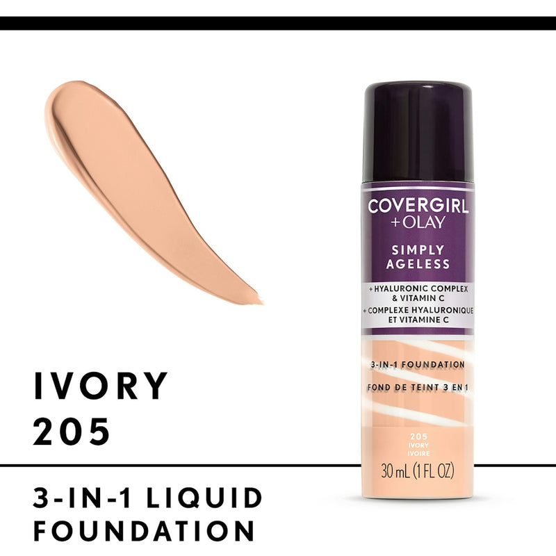 Covergirl & Olay Simply Ageless 3-in-1 Liquid Foundation, Ivory, 1 Fl Oz