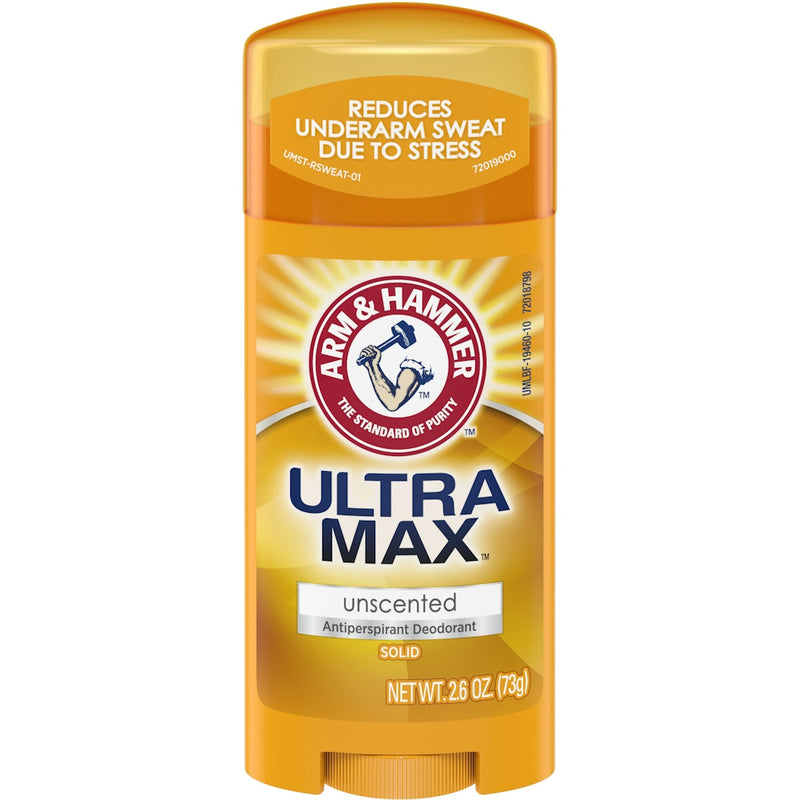 Arm & Hammer Ultra Max Solid Antiperspirant Deodorant, Unscented, 2.6 oz
