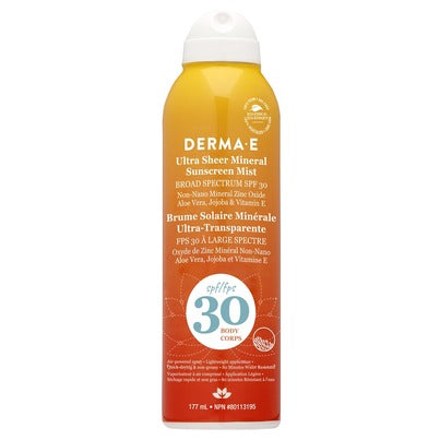 Derma E Ultra Sheer Mineral Sunscreen Mist SPF 30, 6 fl oz