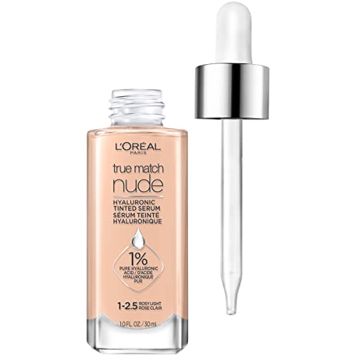 L'Oréal Paris True Match Nude Hyaluronic Tinted Serum Foundation, 1-2.5 Rosy Light, 1 Fl Oz