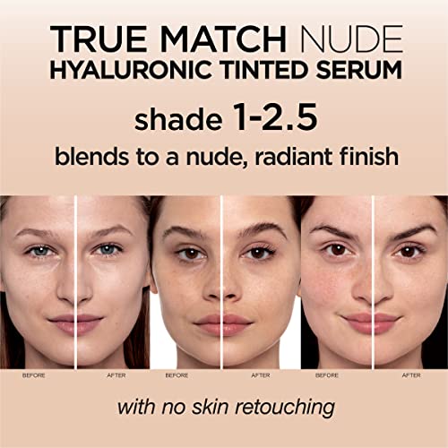 L'Oréal Paris True Match Nude Hyaluronic Tinted Serum Foundation, 1-2.5 Rosy Light, 1 Fl Oz