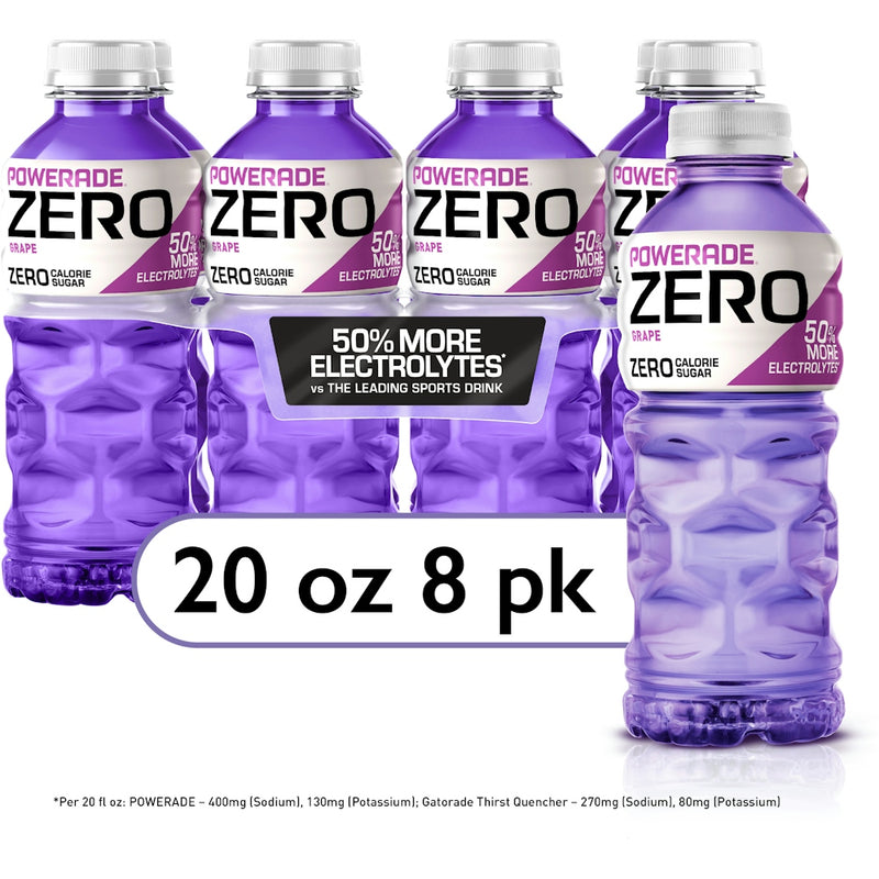 Powerade Zero Sugar Grape Electrolyte Sports Drink, 20 fl oz, 8 Pack