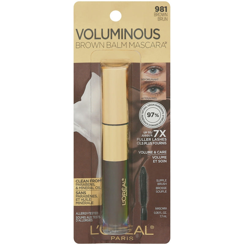 L'Oréal Paris Voluminous Balm Volumizing Vegan Mascara, Brown, 0.26 Fl Oz