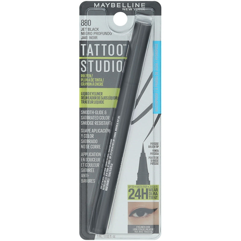 Maybelline TattooStudio Ink Pen Eyeliner, Jet Black, 0.03 Fl Oz