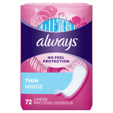Always Discreet Thin Panty Liners, Unscented, Regular, 72 Ct