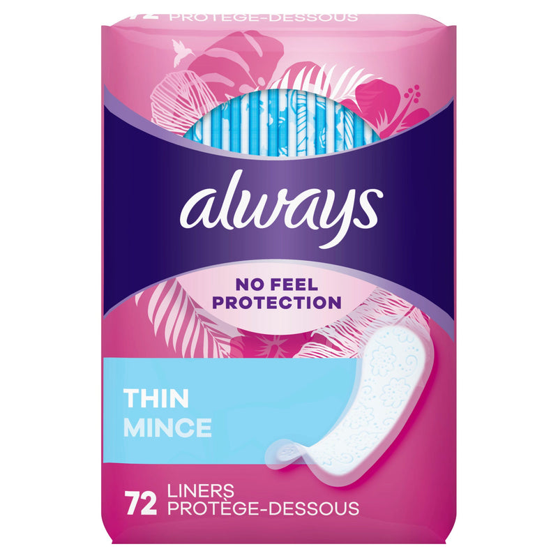 Always Discreet Thin Panty Liners, Unscented, Regular, 72 Ct