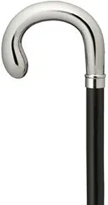 Harvy Mens Cane Silver Crook Handle Black Shaft
