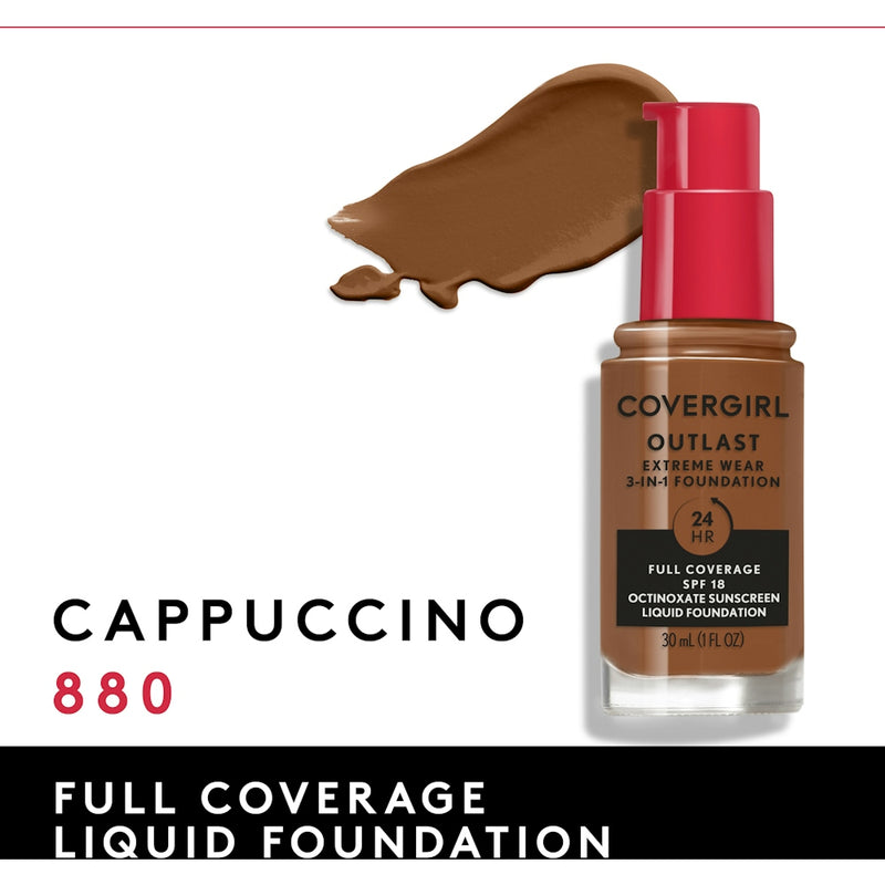 CoverGirl Outlast Extreme Wear Foundation SPF 18, Cappuccino, 1 oz