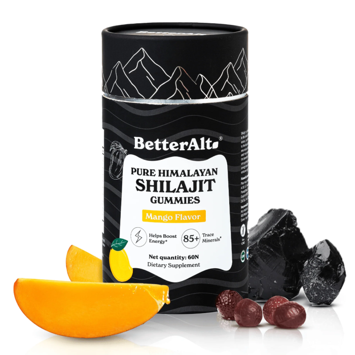 Betteralt Himalayan Pure Shilajit Gummies - 85+ Trace Minerals for Energy & Immunity Mango 60 Gummies
