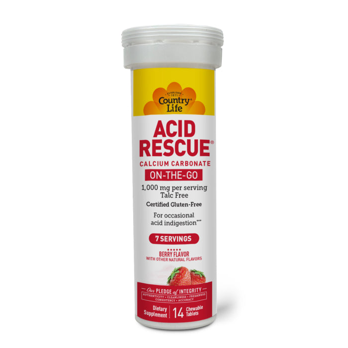 Country Life Acid Rescue Support - on-the-Go Berry 14 Chewable Tablets