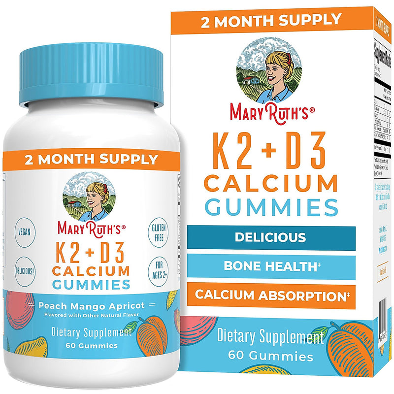 MaryRuth's, K2 + D3 Calcium Gummies, Peach, Mango and Apricot, 60 Gummies