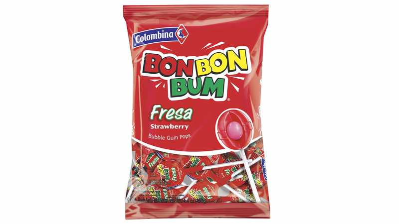 Colombina Bon Bon Bum Strawberry Lollipops with Bubble Gum Center, 24 ct, 16.1 oz
