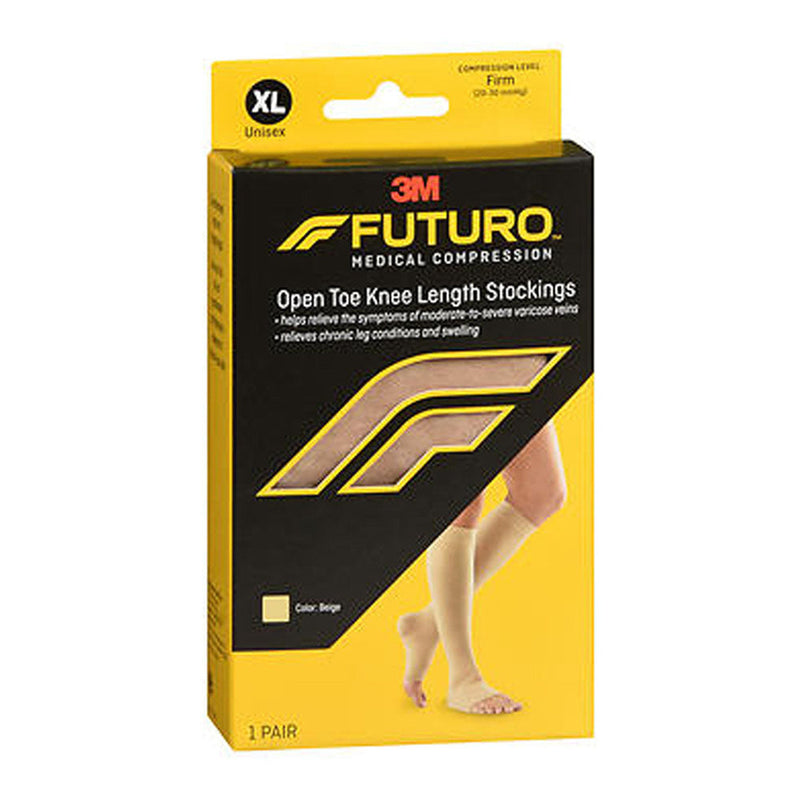 Futuro Firm Compression Knee Length Stockings, Open Toe, Beige, XL