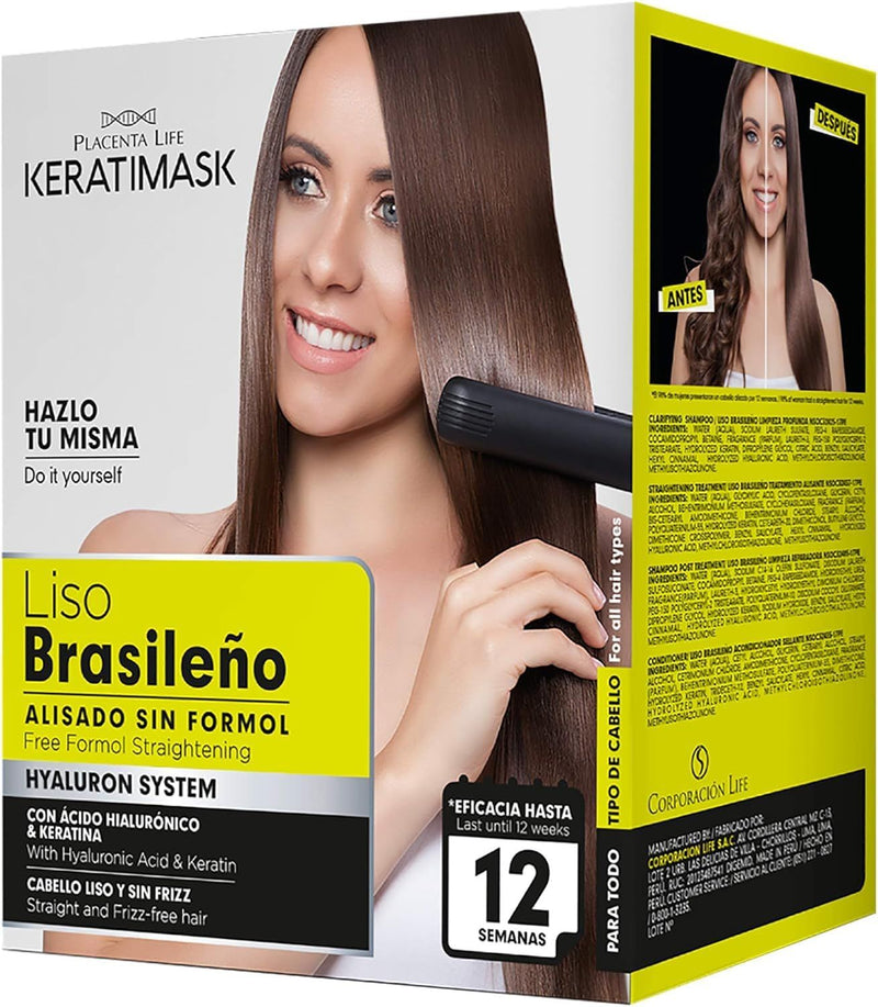 Placenta Life Keratimask Hair Straightening Kit with Hyaluronic Acid, Formaldehyde-Free