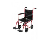 Fly-Weight Aluminum Transport Chair with Removable Casters, Red Frame and Black Upholstery