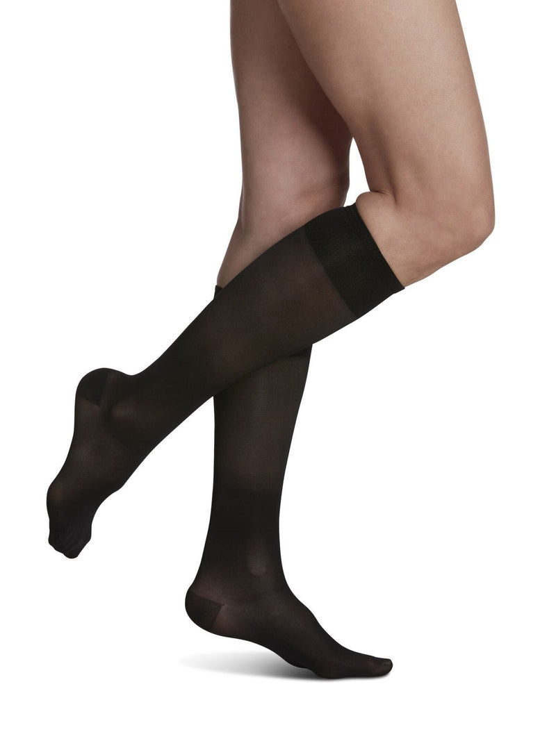 Sigvaris Sheer Fashion Calf Compression Stockings, 15-20 mmHg, Black, Size A