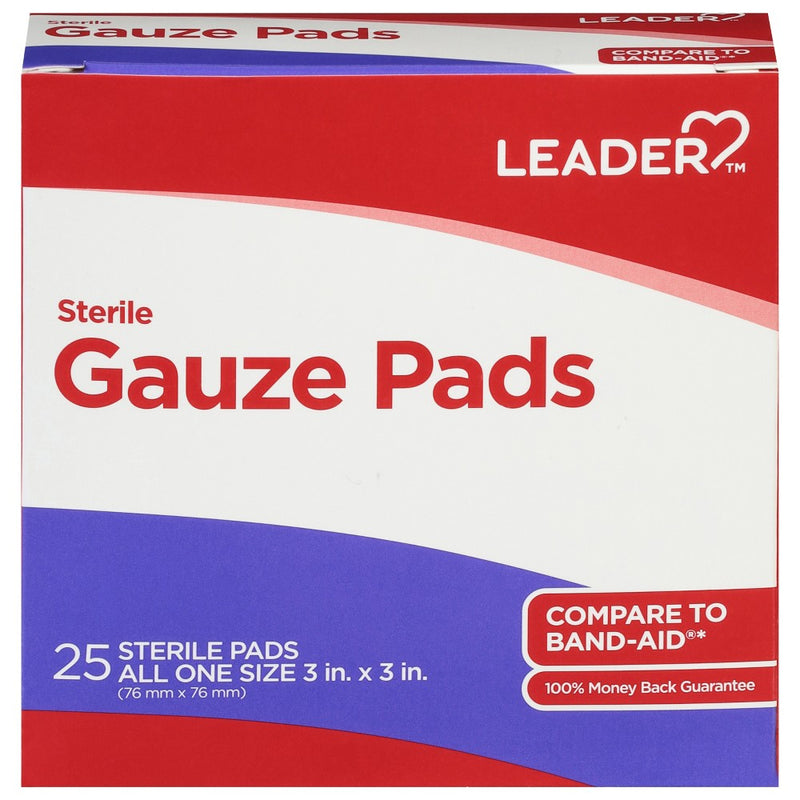 Leader Sterile Gauze Pads, 3 x 3 In, 25 Ct