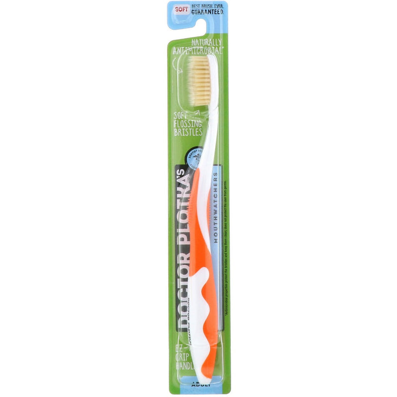 Doctor Plotka's Mouth Watchers Adult Toothbrush, Soft Bristle, Orange, 1 Count