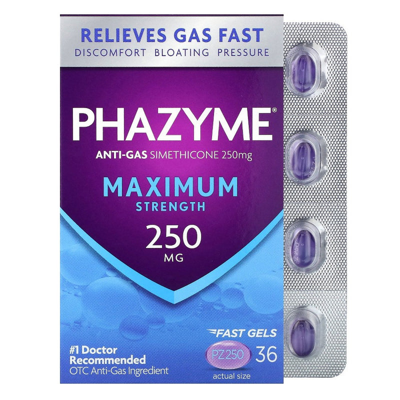 Phazyme Anti-Gas Maximum Strength 250 Mg, 36 Fast Gels