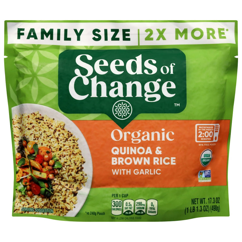 SEEDS of CHANGE Organic Quinoa & Brown Rice with Garlic Family Size, Organic Food, 17.3 Oz Pouch