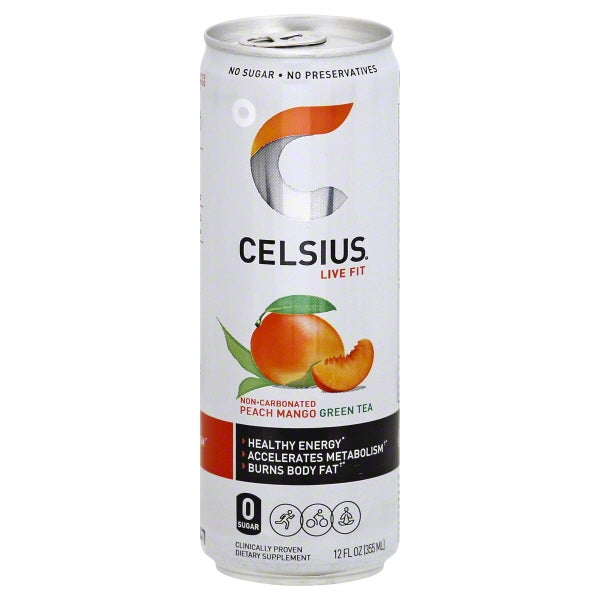 Celsius, Fizz-Free Peach Mango Green Tea, 12 Oz