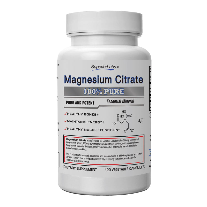 Superior Labs Magnesium Citrate 200mg Elemental Magnesium 120 Vegetable Capsules