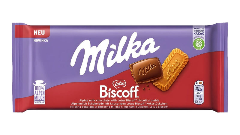 Milka Lotus Biscoff Chocolate Bar, 90 g