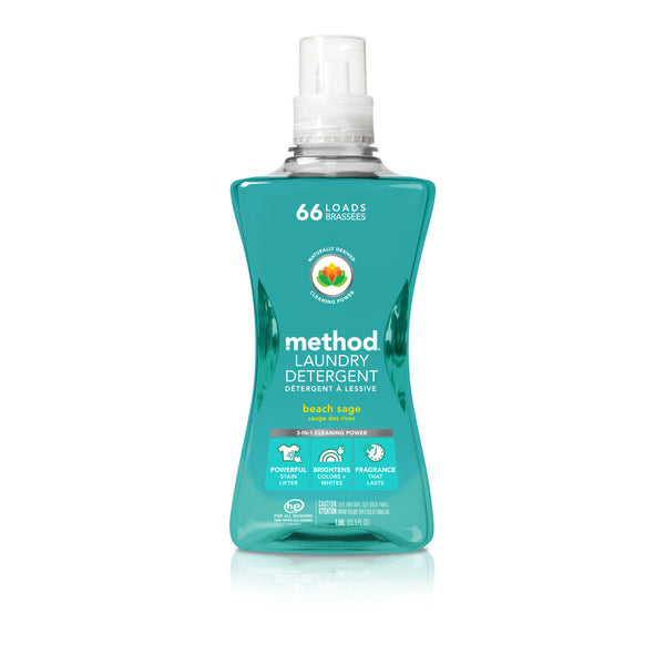 Method 4x Concentrated Laundry Detergent, Beach Sage, 53.5 Oz Bottle