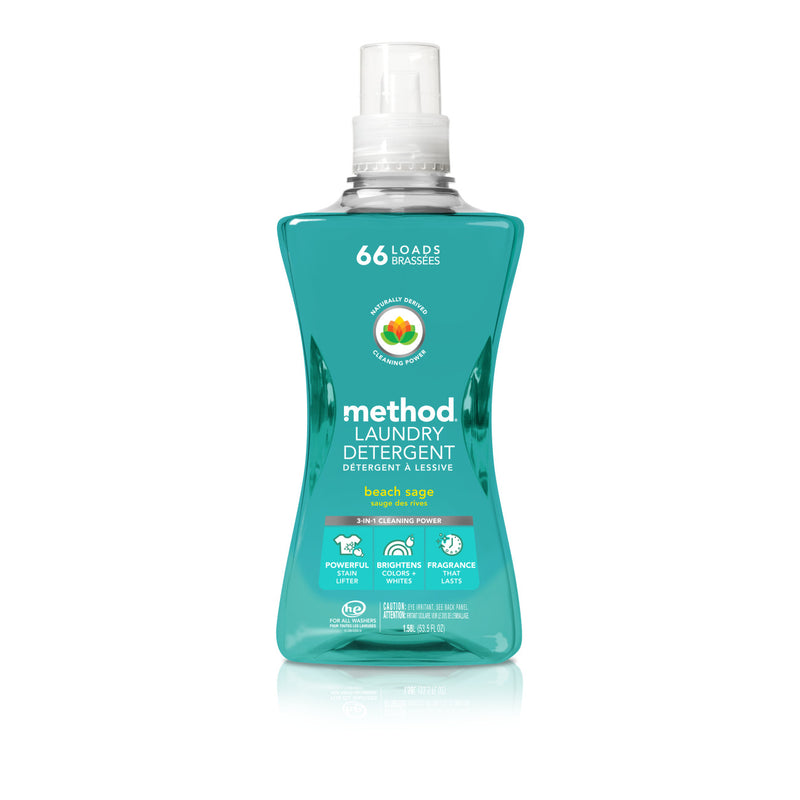 Method 4x Concentrated Laundry Detergent, Beach Sage, 53.5 Oz Bottle