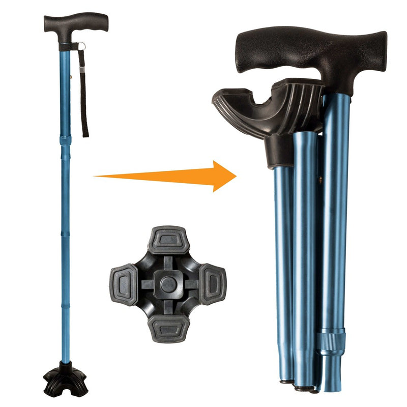 Stander Wonder Cane, Folding Walking Cane For Seniors With Quad Tip, Adjustable 33.5"-37" Tall