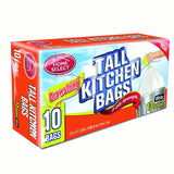Drawstring Tall Kitchen Trash Bags, White, 13 Gallons, 10-Ct