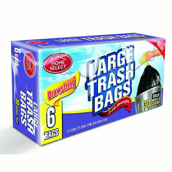 Extra Large Drawstring Trash Bags, Black, 30-Gallons
