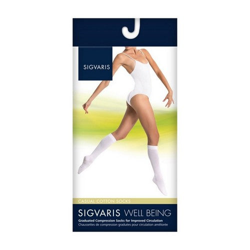 Sigvaris Casual Cotton Calf Compression Socks, 15-20 mmHg, White, Size B