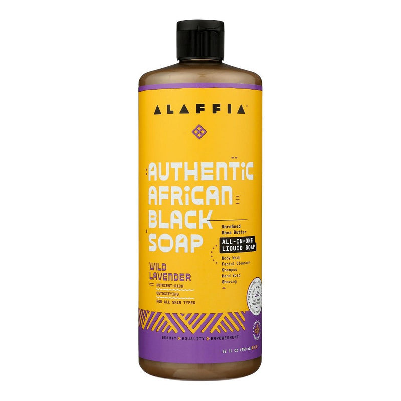 Alaffia Authentic African Black Soap All-in-One, Wild Lavender, 32 fl oz
