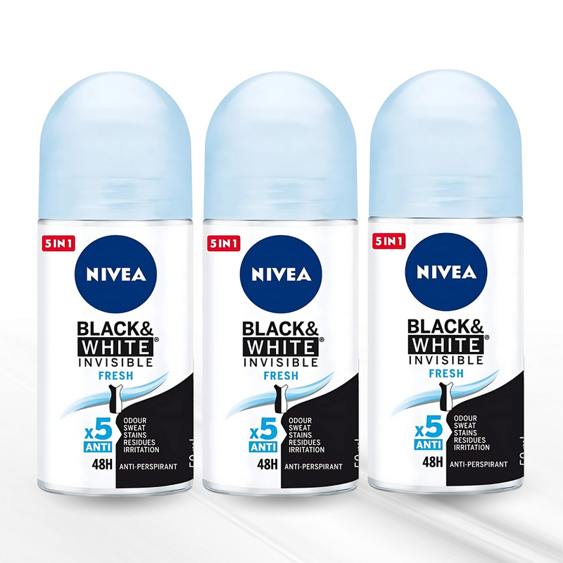 Nivea Black & White Fresh Antiperspirant Deodorant Roll-On, 50 mL