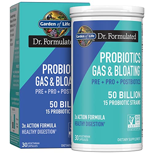 Garden of Life Dr. Formulated Probiotics, Gas & Bloating Supplement Vitamin 50 Billion CFU 30 Veg Caps