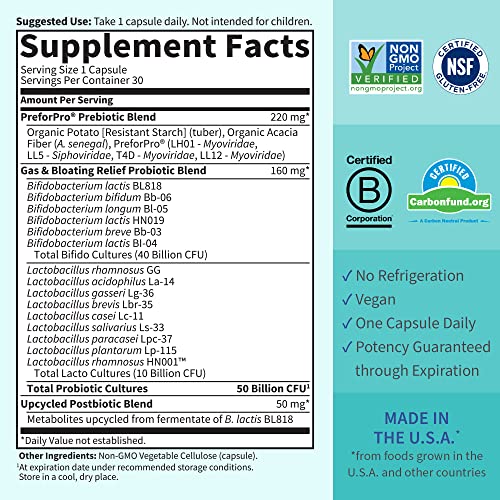 Garden of Life Dr. Formulated Probiotics, Gas & Bloating Supplement Vitamin 50 Billion CFU 30 Veg Caps