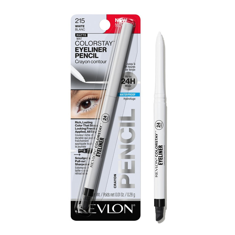 Revlon ColorStay Waterproof Eyeliner Pencil with Built-in Sharpener, 215 White, 0.01 oz