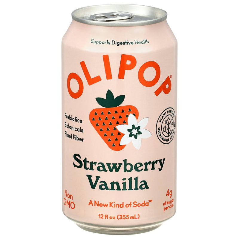 Olipop Strawberry Vanilla Prebiotic Soda, 12 Fl Oz