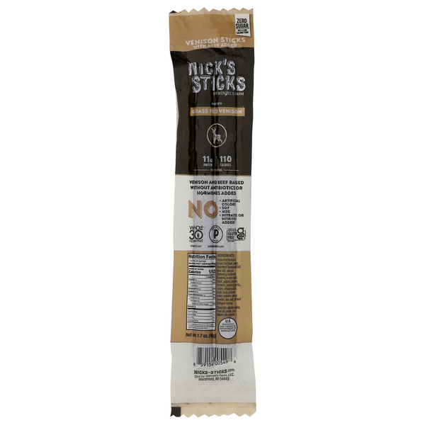 Nick's Sticks Grass-Fed Venison Snack Sticks, Gluten-Free & Keto Certified, Twin Pack