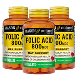 Mason Natural Folic Acid 800 mcg, 100 Tablets