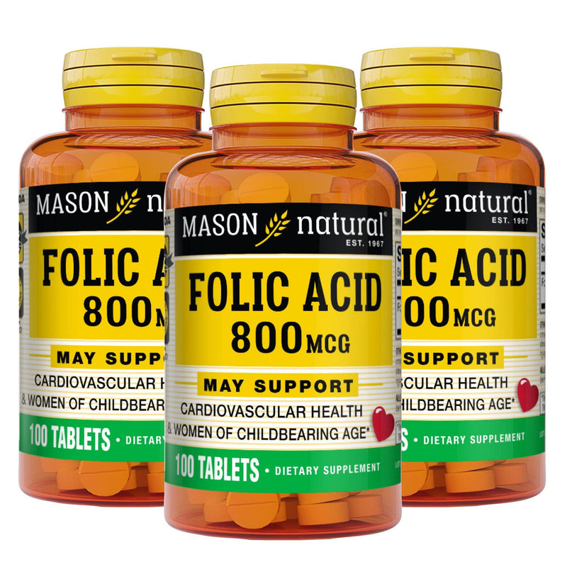 Mason Natural Folic Acid 800 mcg, 100 Tablets