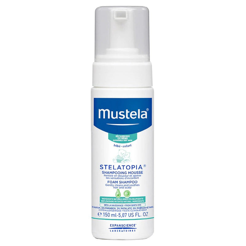 Mustela Stelatopia Fragrance-Free Baby Foam Shampoo for Eczema-Prone Skin, 5.07 fl oz
