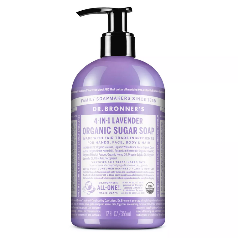 Dr. Bronner's 4-in-1 Organic Sugar Soap, Lavender, 12 Fl Oz